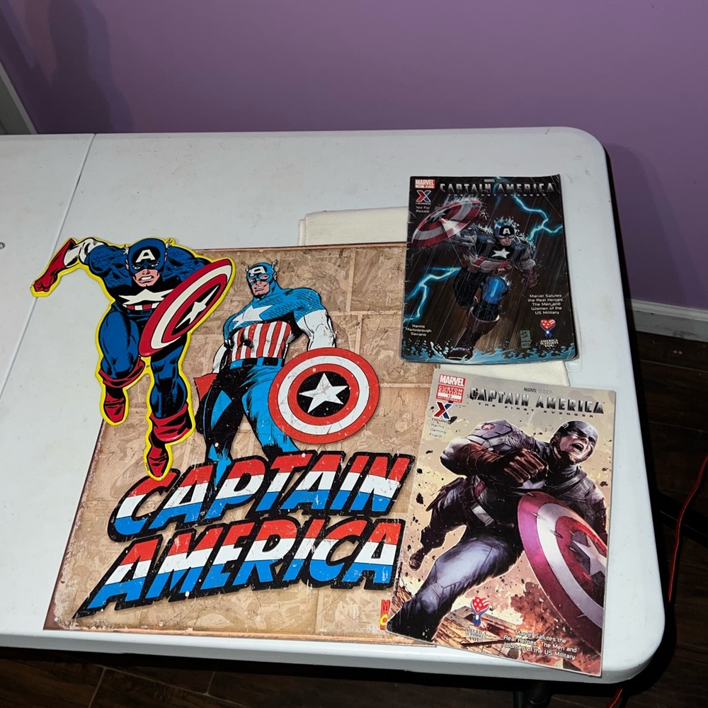 Captain America Wall Art Set. along with two comics.